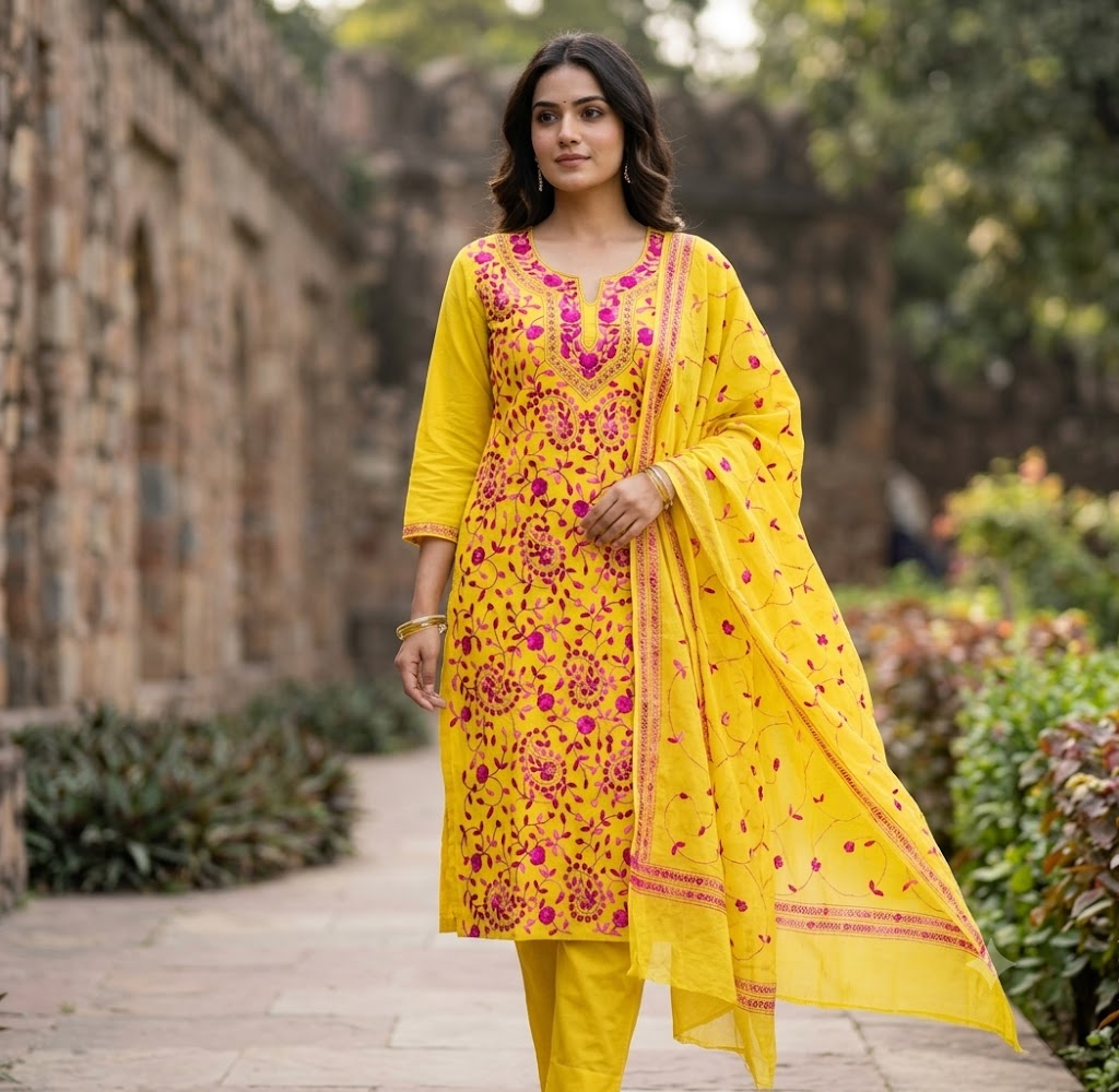 Chikonwala's Exclusive Hand Embroidered Fulkari Dress