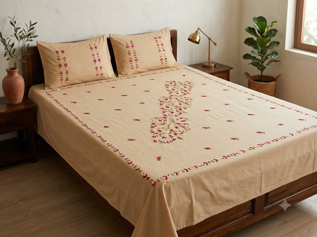 Chikonwala's Hand Embroidered Pure Cotton Bedsheet