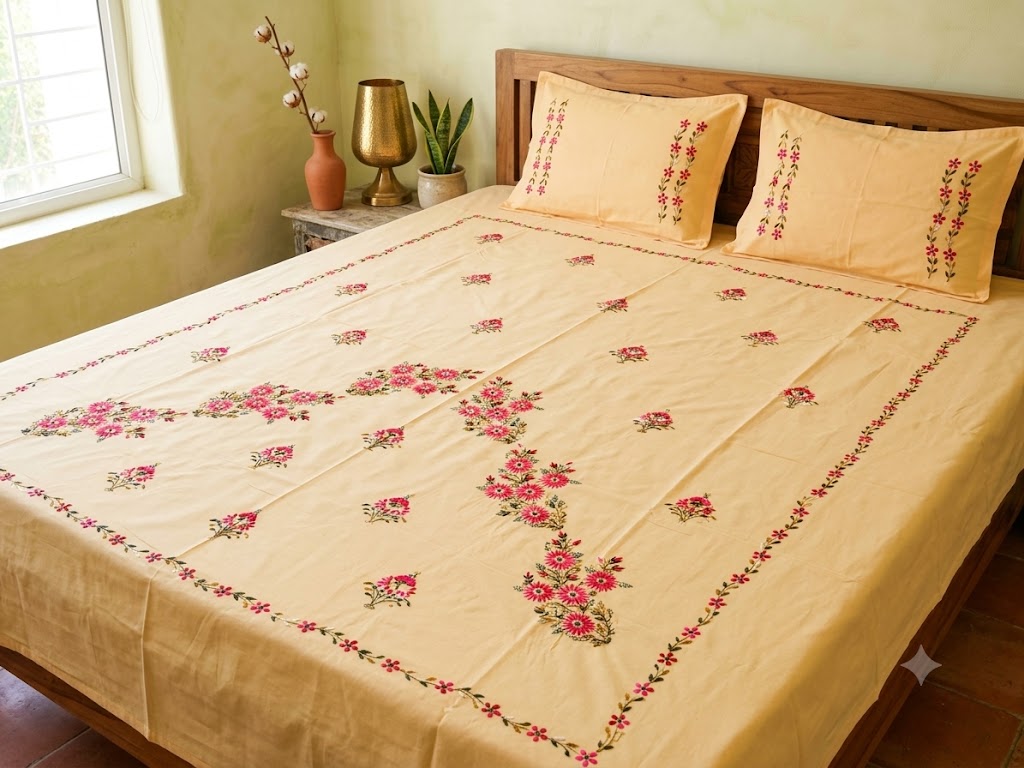 Chikonwala's Hand Embroidered Pure Cotton Bedsheet