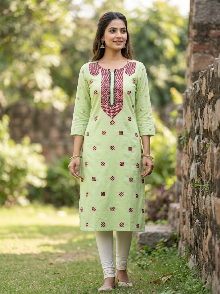 Title Hand Embroidered Pure Cotton Kurti Material | 3 Meter Premium Fabric | Made in India