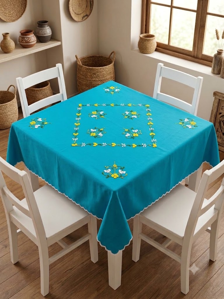 Hand Embroidered Four Seater Floral Table Cover