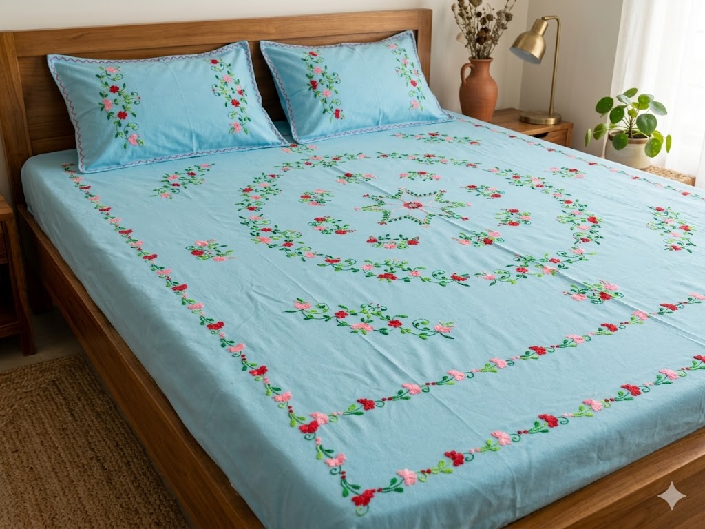 Chikonwala's Hand Embroidered Floral Design Bedsheet