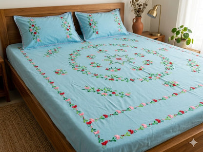 Chikonwala's Hand Embroidered Floral Design Bedsheet