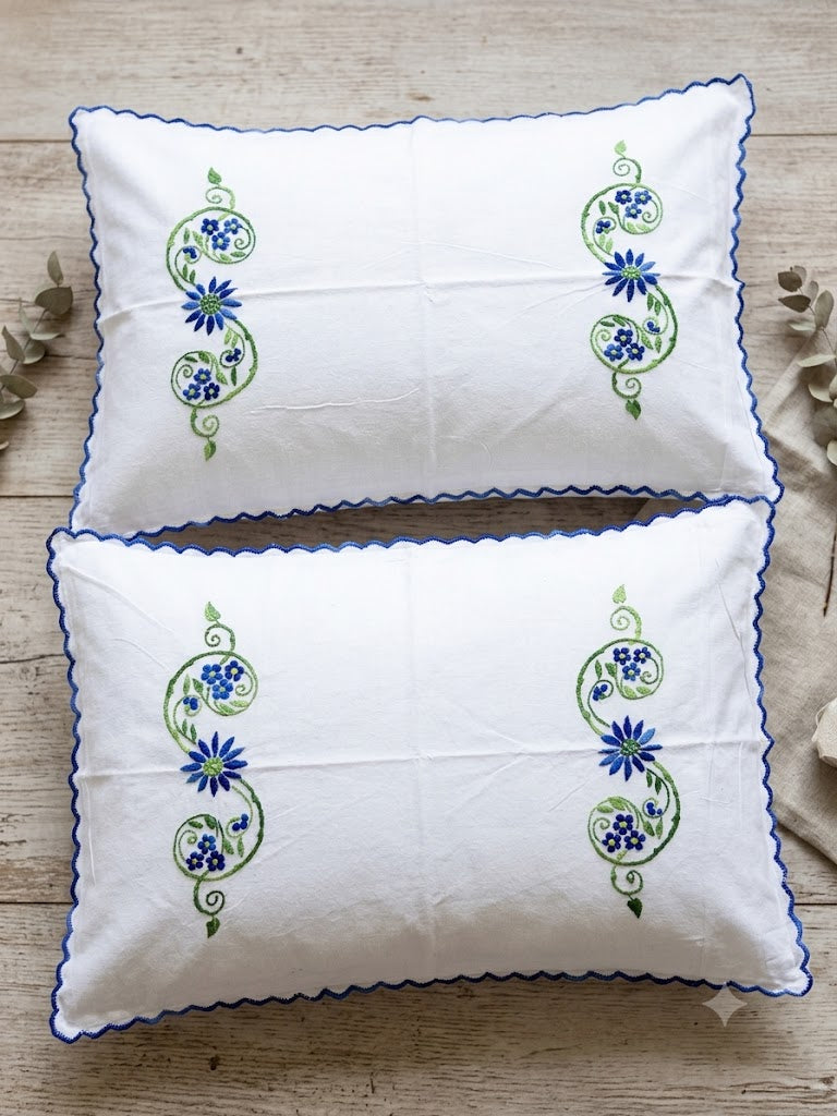 Chikonwala Hand-Embroidered Floral Pillow Cover Set– Set of 2