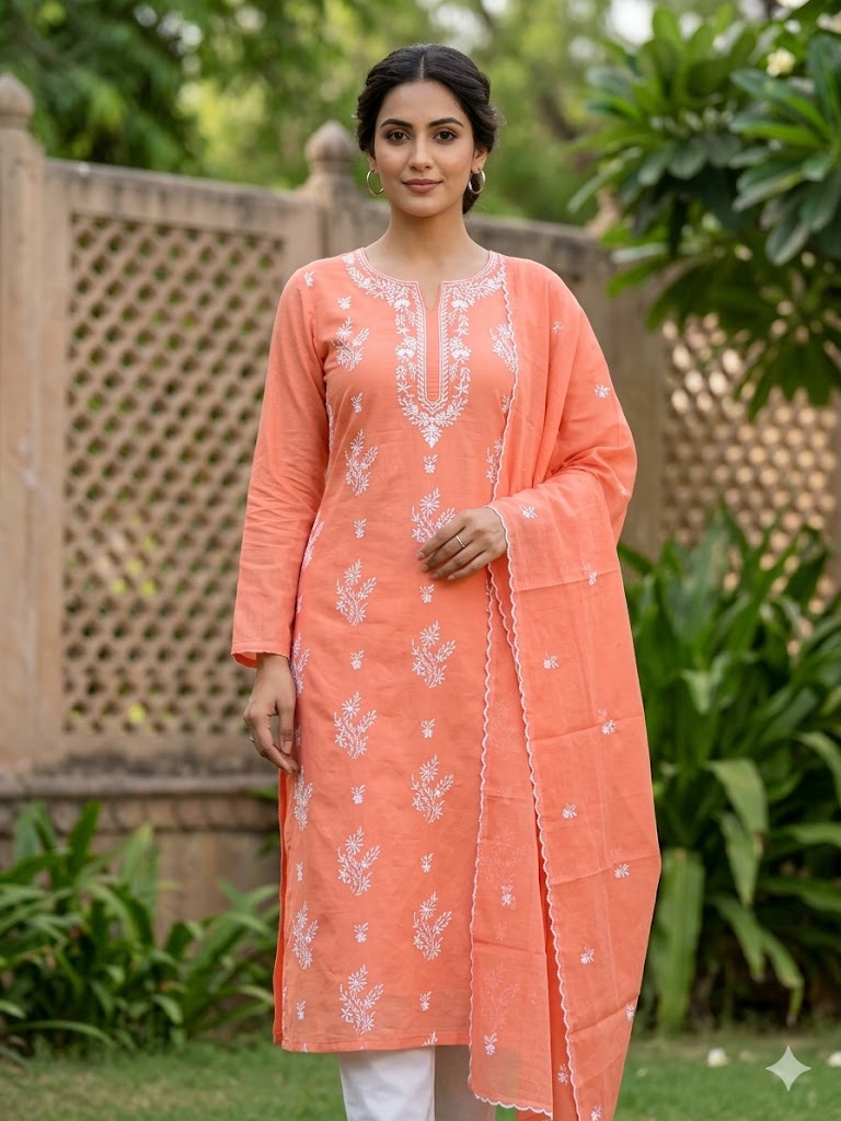 Chikonwala's Exclusive Hand Embroidered Organdy Cotton Dress Material