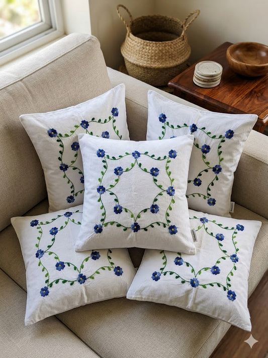 Hand Embroidered Cotton Cushion Covers (Set of 5)