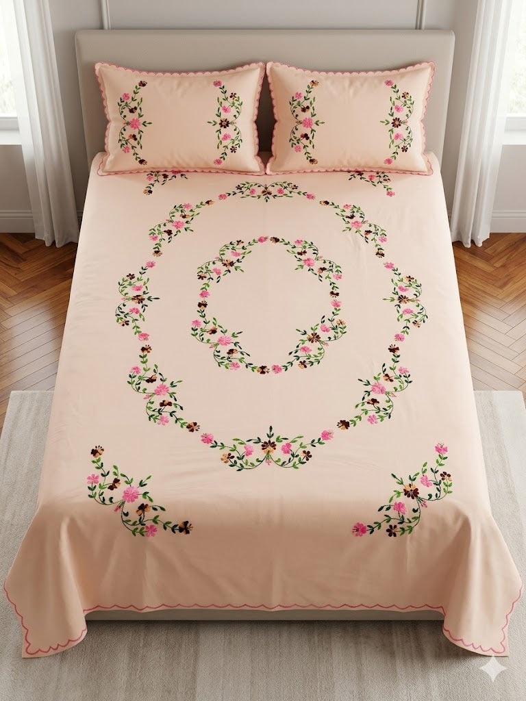 Chikonwala's Hand Embroidered Floral Design Bedsheet