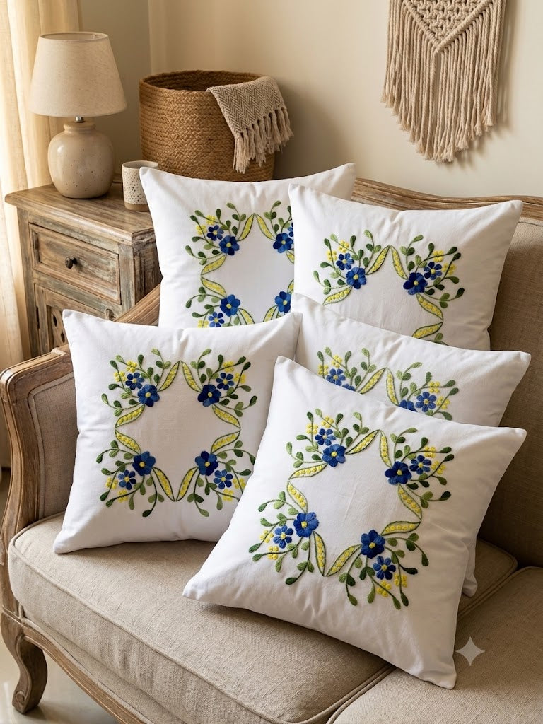 Hand Embroidered Cotton Cushion Covers (Set of 5)