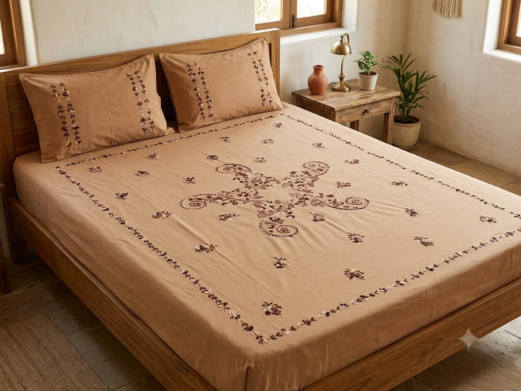 Chikonwala's Hand Embroidered Floral Design Bedsheet