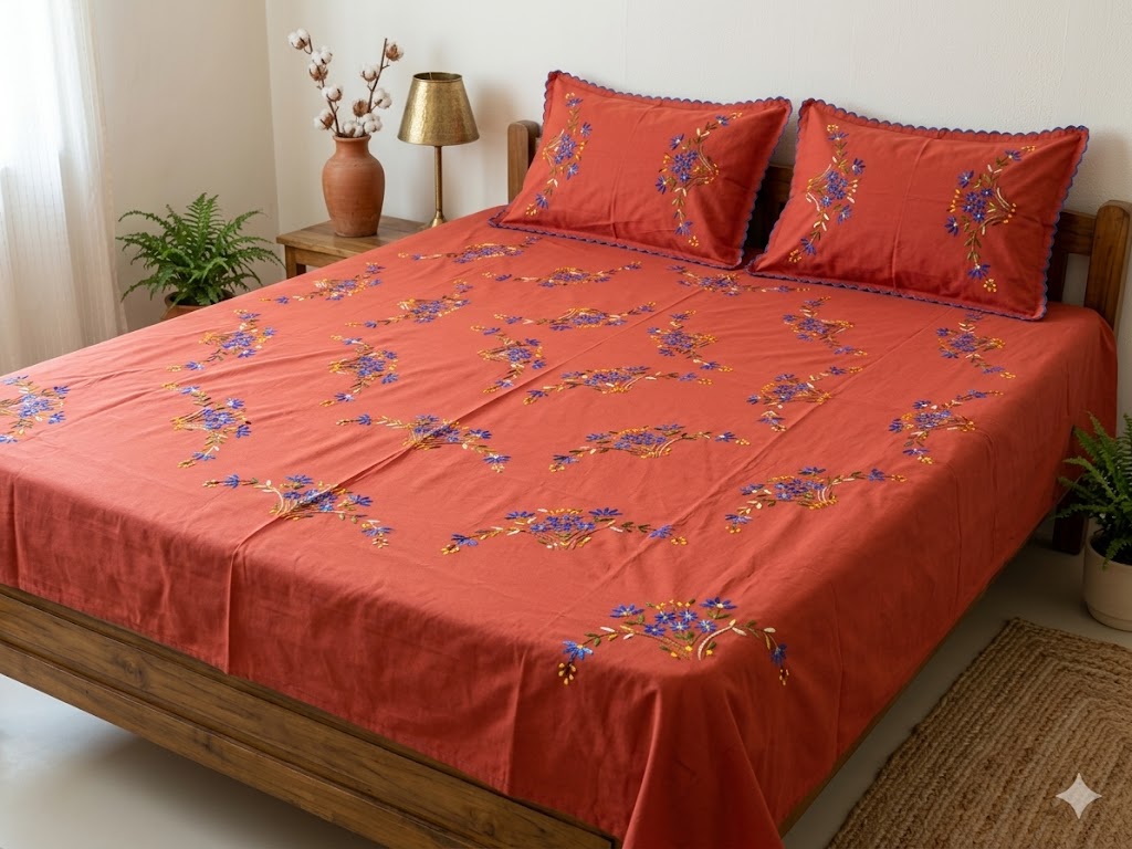 Chikonwala's Hand Embroidered Floral Design Bedsheet