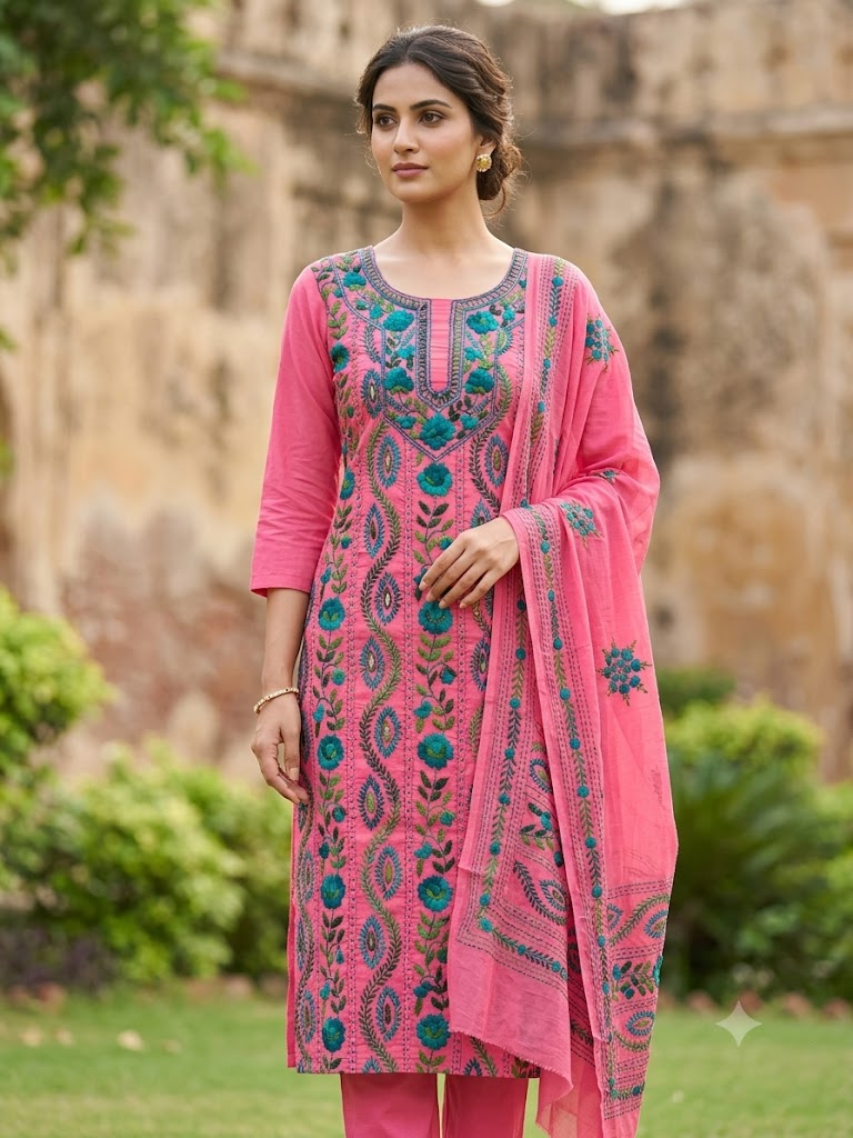 Chikonwala's Exclusive Hand Embroidered Fulkari Dress