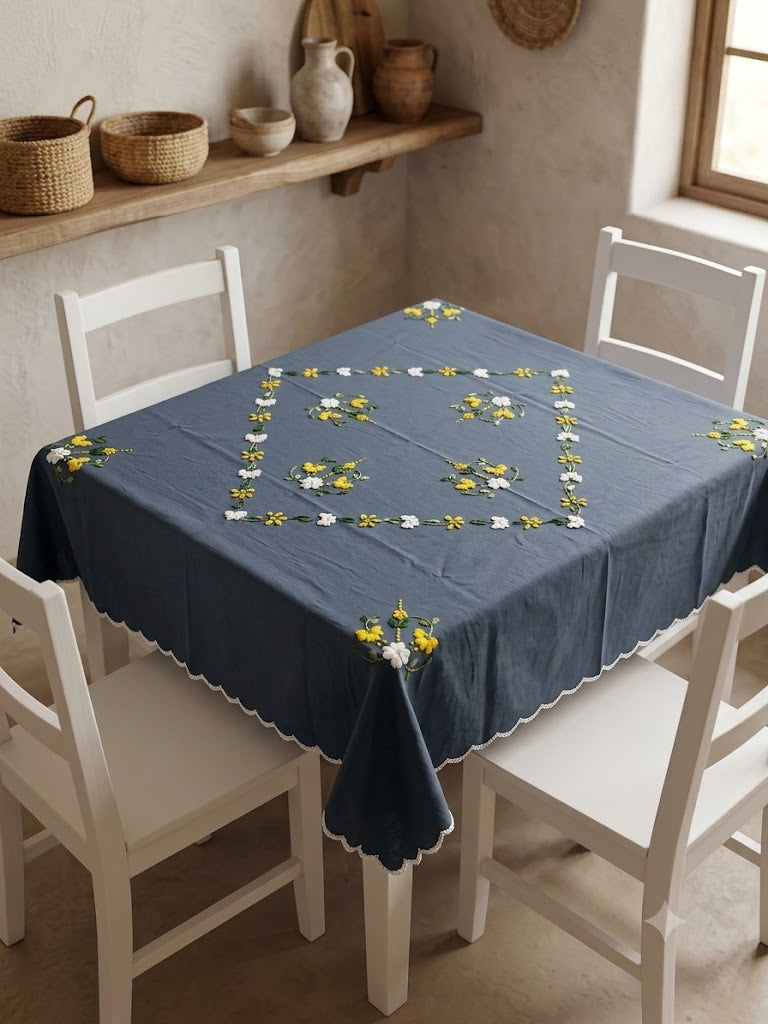 Hand Embroidered Four Seater Floral Table Cover
