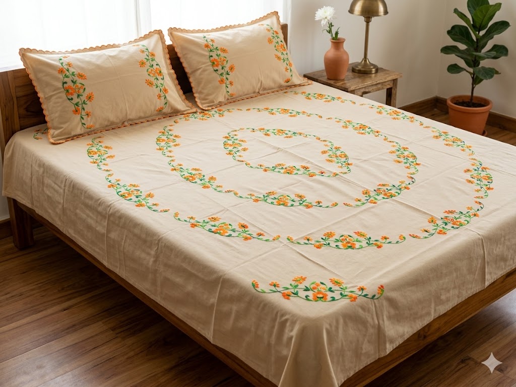 Chikonwala's Hand Embroidered Floral Design Bedsheet