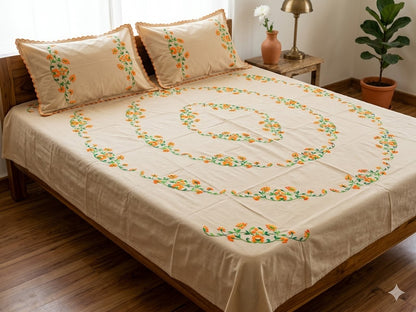 Chikonwala's Hand Embroidered Floral Design Bedsheet