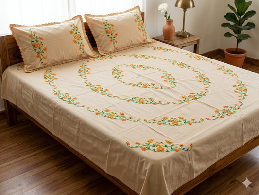 Chikonwala's Hand Embroidered Floral Design Bedsheet