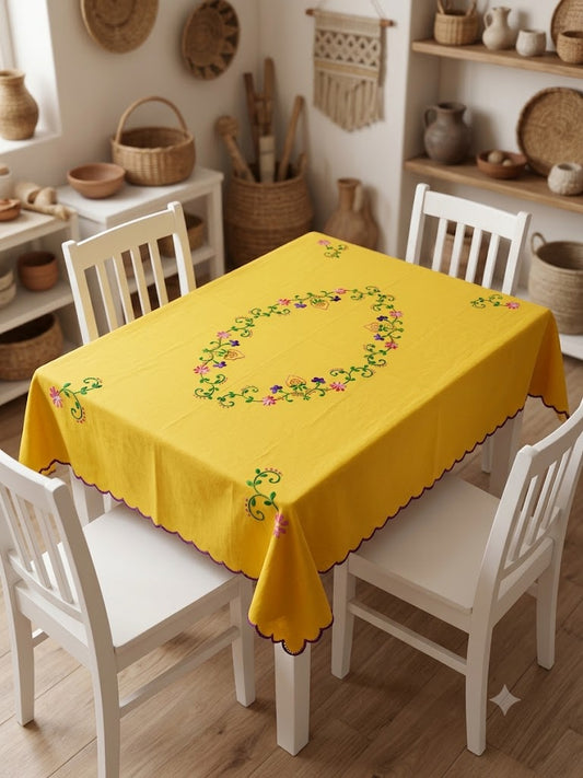 Hand Embroidered Four Seater Floral Table Cover