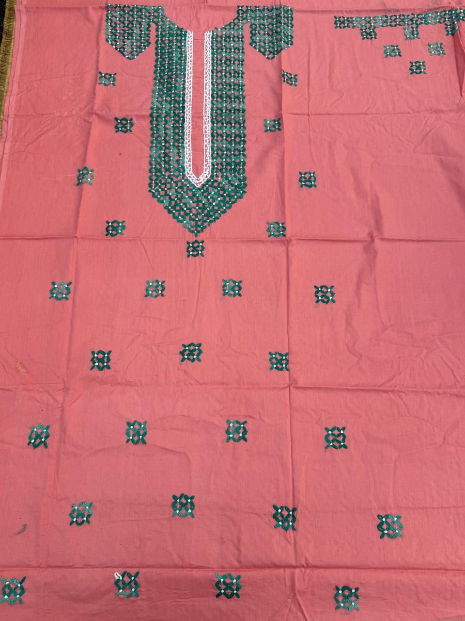 Hand Embroidered Pure Cotton Kurti Material | 3 Meter Premium Fabric | Made in India