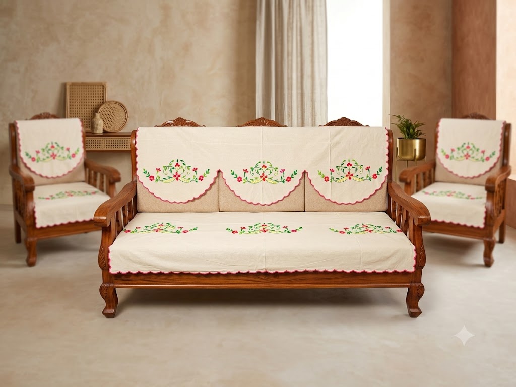 Hand Embroidered Sofa Cover (3+1+1 Seater)