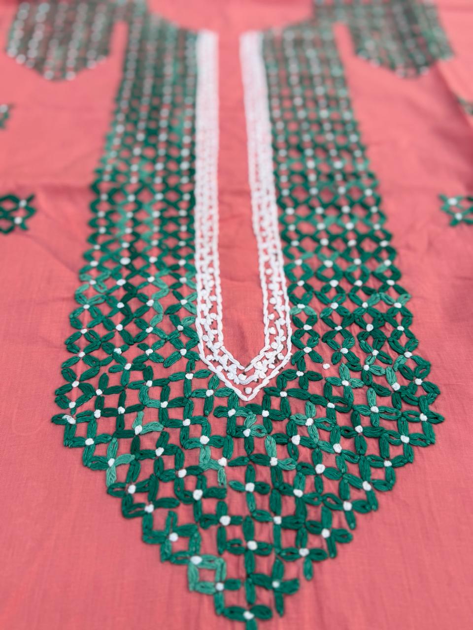 Hand Embroidered Pure Cotton Kurti Material | 3 Meter Premium Fabric | Made in India