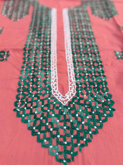 Hand Embroidered Pure Cotton Kurti Material | 3 Meter Premium Fabric | Made in India