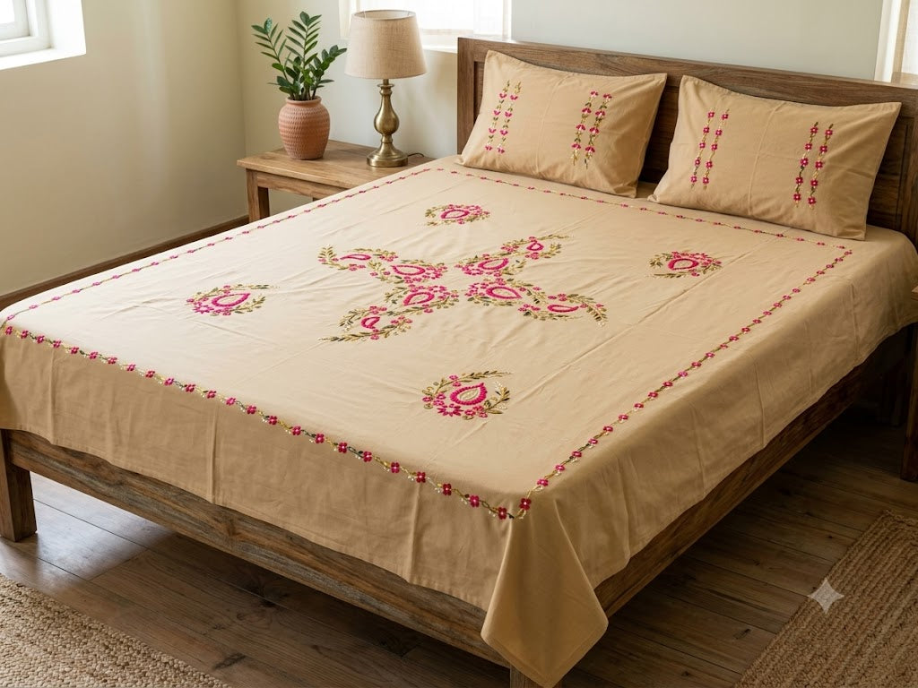 Chikonwala's Hand Embroidered Pure Cotton Bedsheet