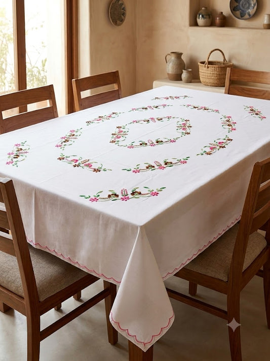 Hand Embroidered Floral Six Seater Table Cover