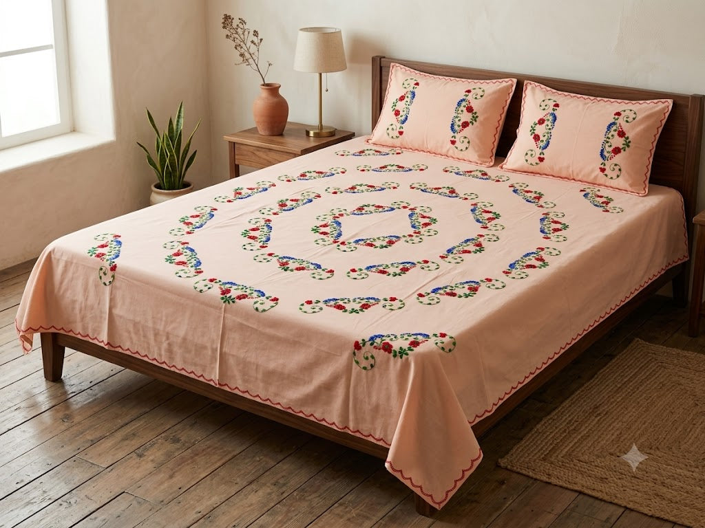 Chikonwala's Hand Embroidered Floral Design Bedsheet