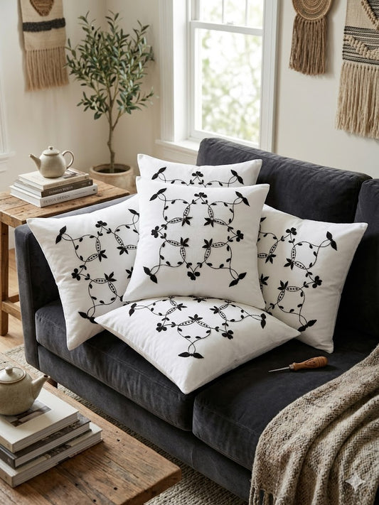 Hand Embroidered Cotton Cushion Covers (Set of 5)