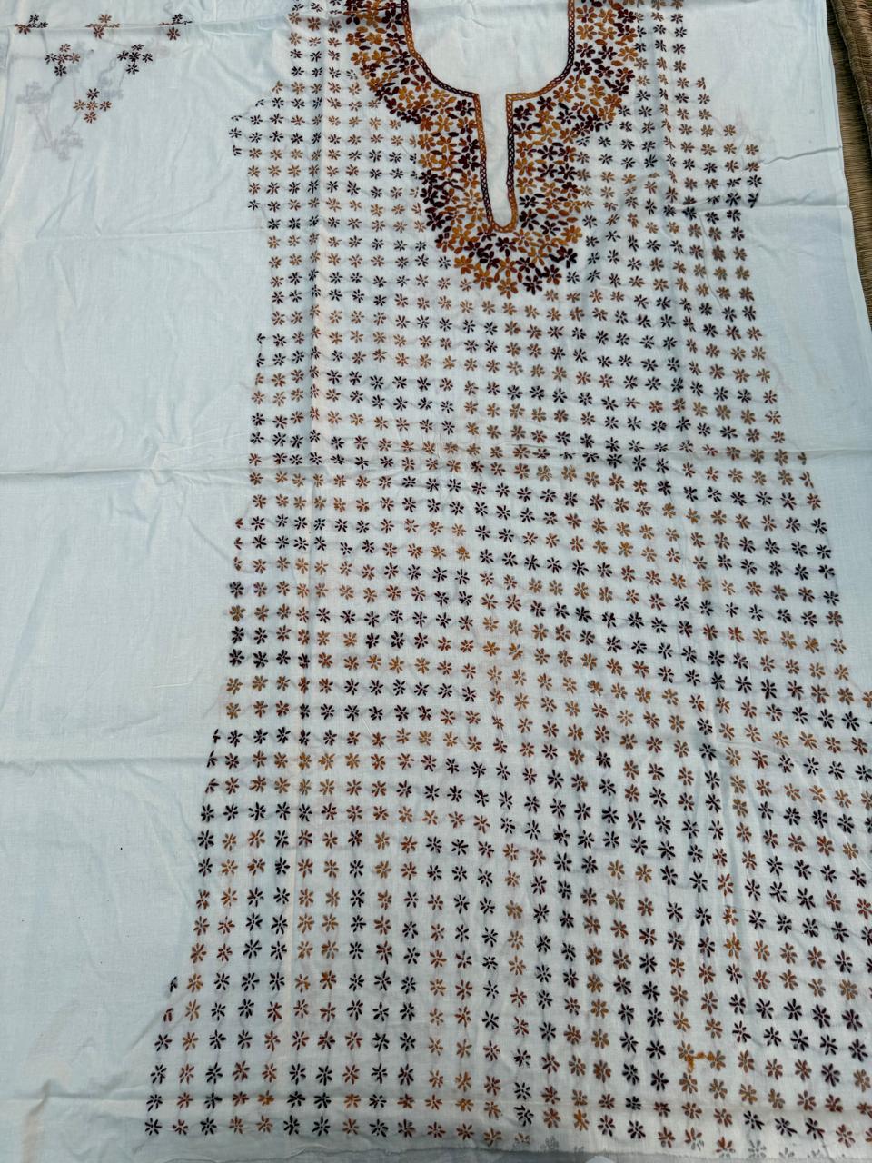 Hand Embroidered Pure Cotton Kurti Material | 3 Meter Premium Fabric | Made in India