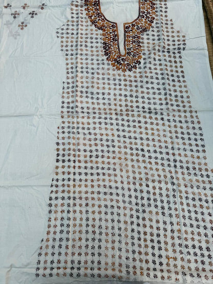 Hand Embroidered Pure Cotton Kurti Material | 3 Meter Premium Fabric | Made in India