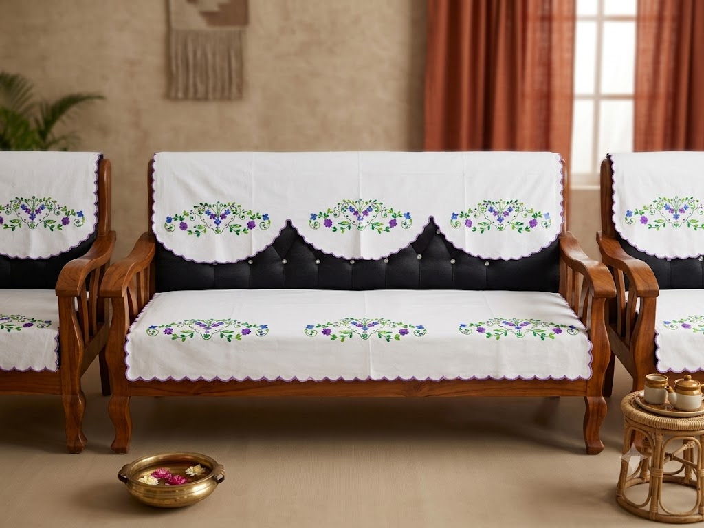 Hand Embroidered Sofa Cover (3+1+1 Seater)