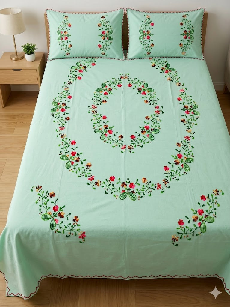 Chikonwala's Hand Embroidered Floral Design Bedsheet