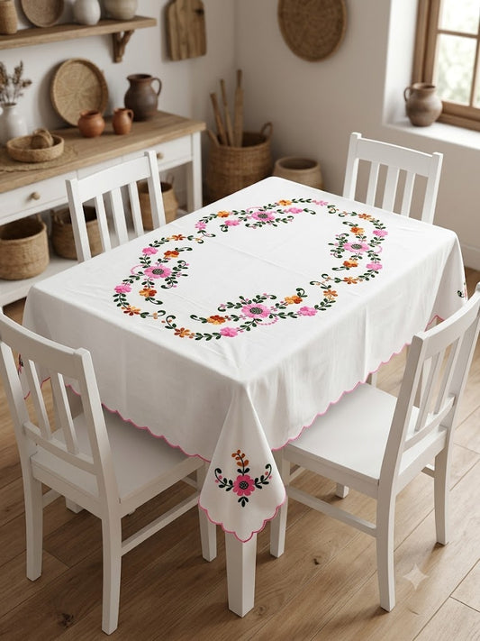 Hand Embroidered Four Seater Floral Table Cover