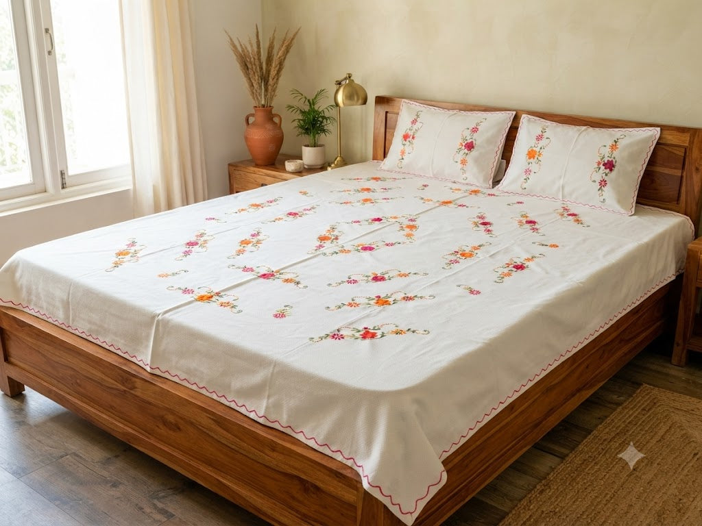 Chikonwala's Hand Embroidered Floral Design Bedsheet