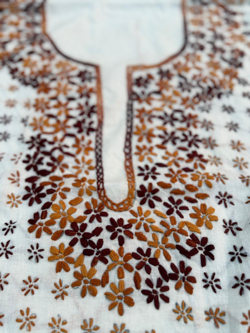 Hand Embroidered Pure Cotton Kurti Material | 3 Meter Premium Fabric | Made in India