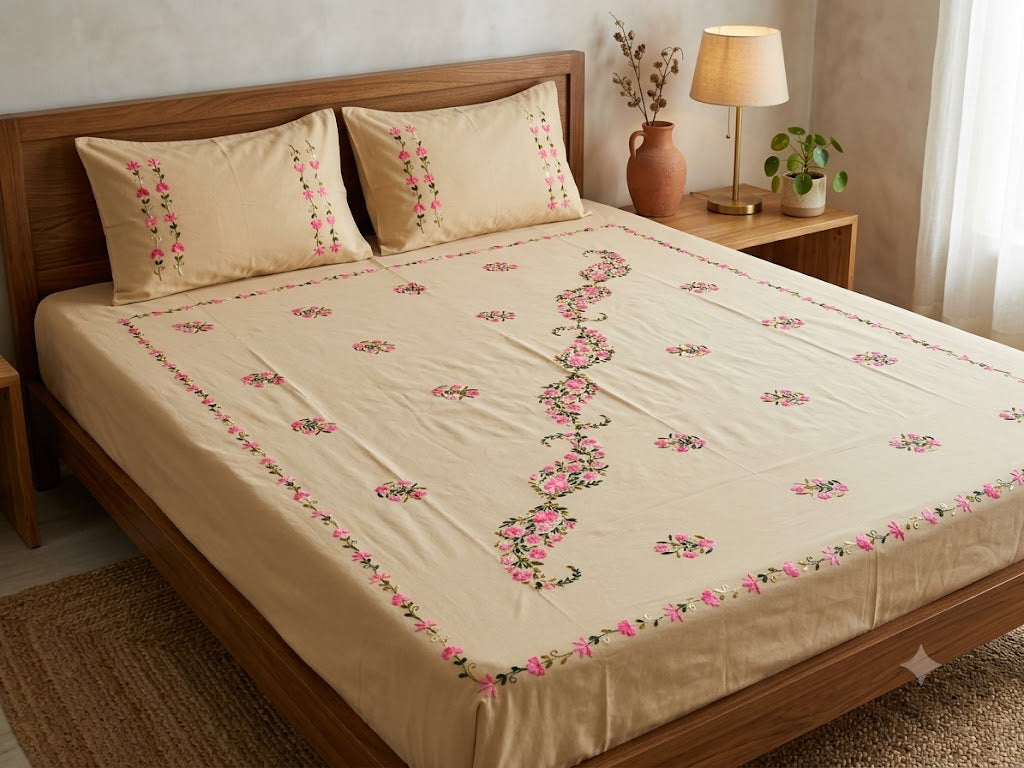 Chikonwala's Hand Embroidered Pure Cotton Bedsheet