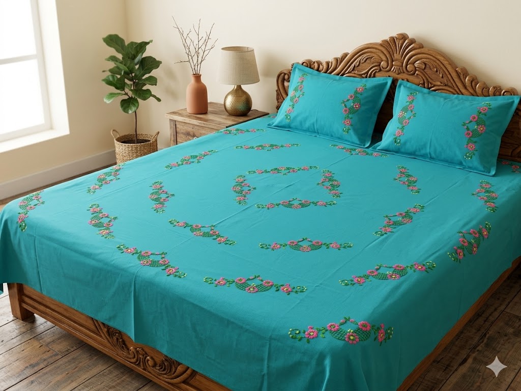 Chikonwala's Hand Embroidered Pure Cotton Bedsheet