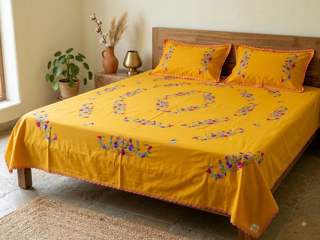Chikonwala's Hand Embroidered Floral Design Bedsheet