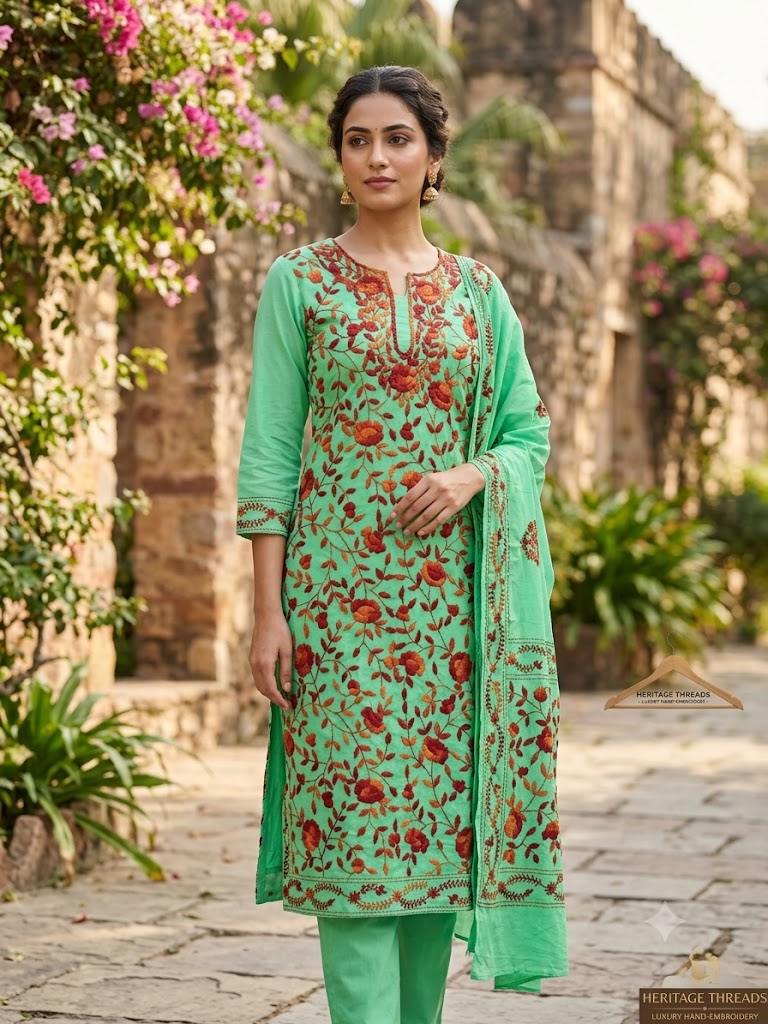 Chikonwala's Exclusive Hand Embroidered Fulkari Dress