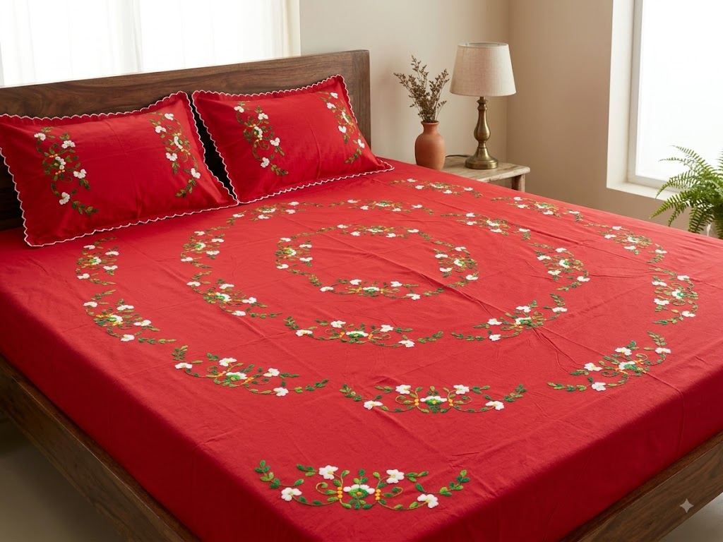 Chikonwala's Hand Embroidered Floral Design Bedsheet