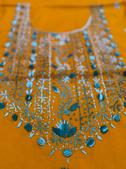 Hand Embroidered Pure Cotton Kurti Material | 3 Meter Premium Fabric | Made in India