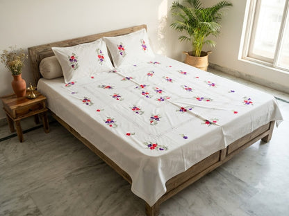 Chikonwala's Floral Embroidered Cotton Beading  Bedsheet