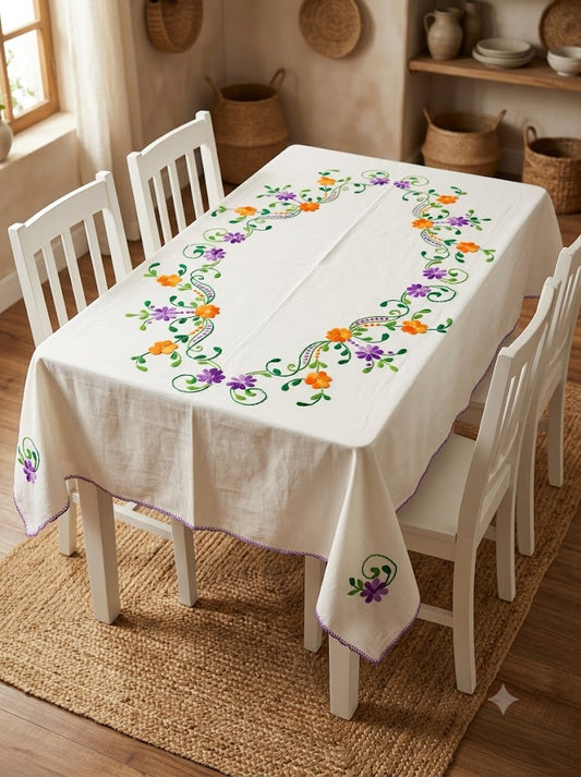 Hand Embroidered Four Seater Floral Table Cover