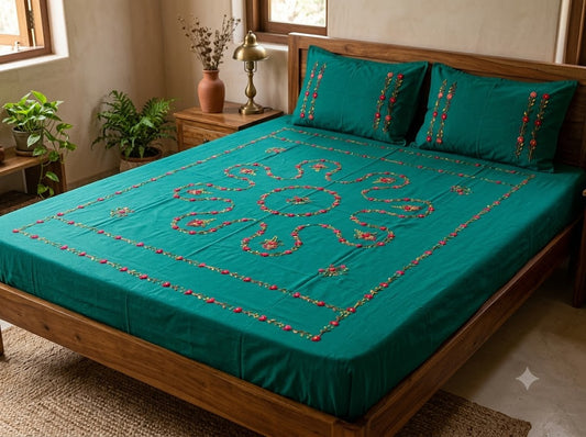 Title Title Chikonwala's Hand Embroidered Floral Design Bedsheet