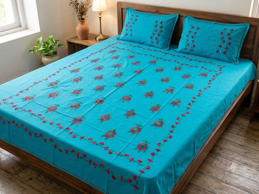 Chikonwala's Hand Embroidered Floral Design Bedsheet