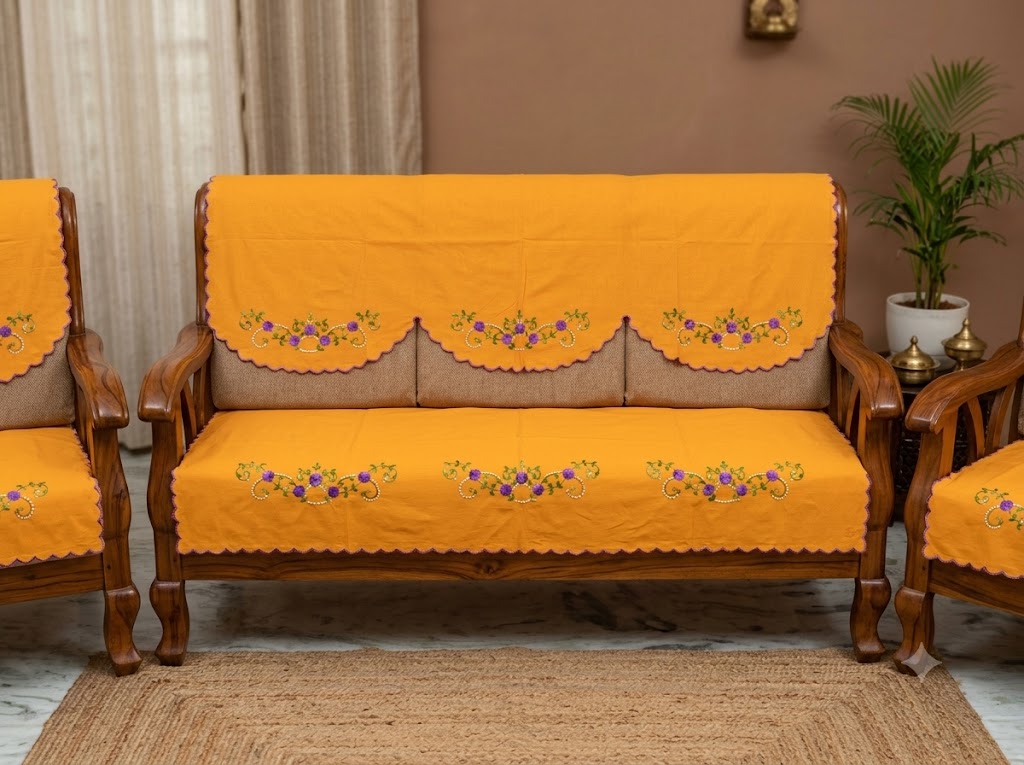 Hand Embroidered Sofa Cover (3+1+1 Seater)