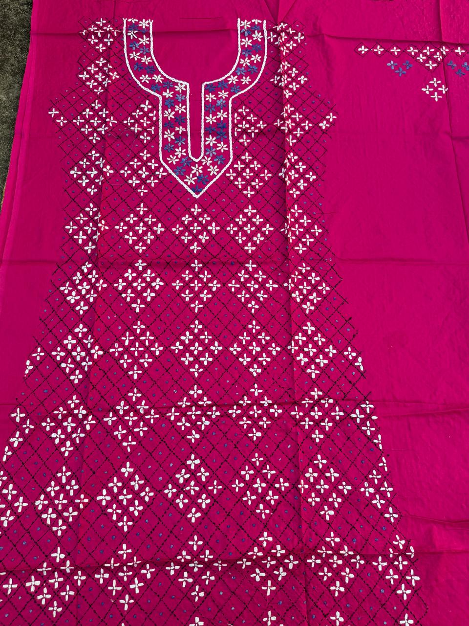 Hand Embroidered Pure Cotton Kurti Material | 3 Meter Premium Fabric | Made in India
