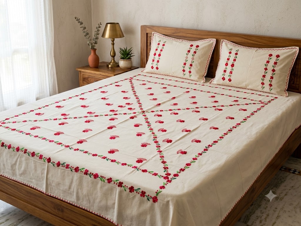 Chikonwala's Hand Embroidered Floral Design Bedsheet