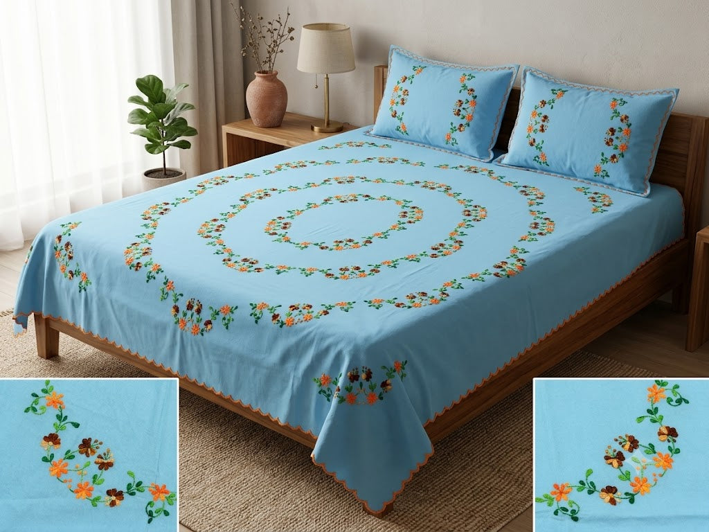 Chikonwala's Hand Embroidered Floral Design Bedsheet
