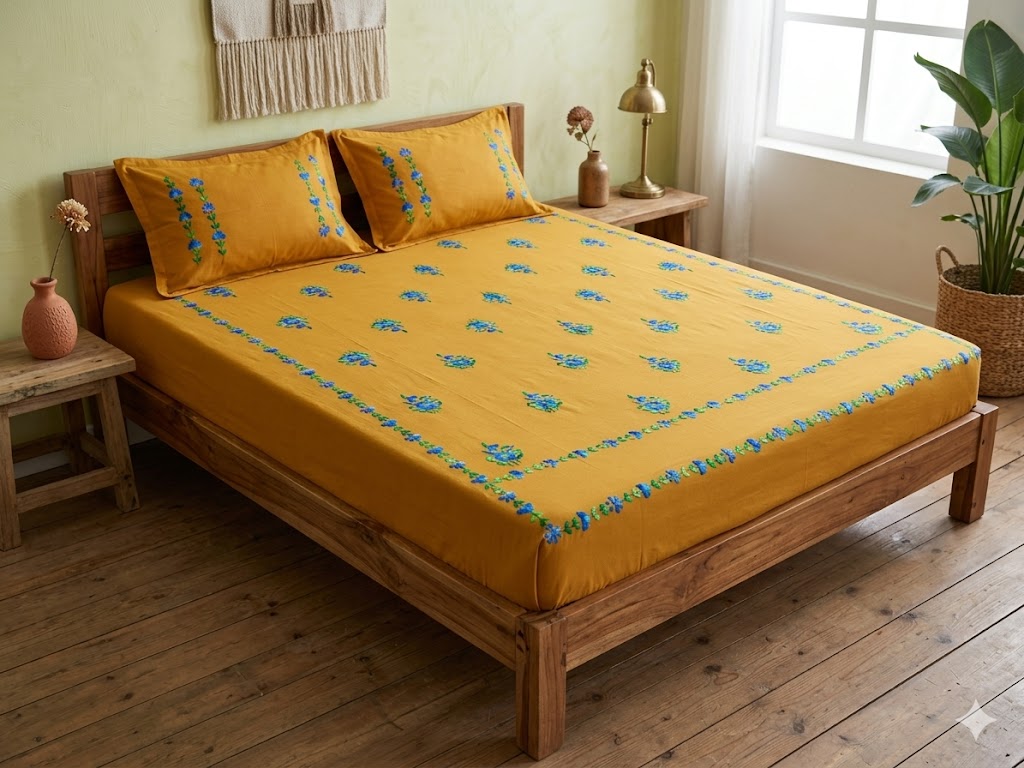 Chikonwala's Hand Embroidered Floral Design Bedsheet